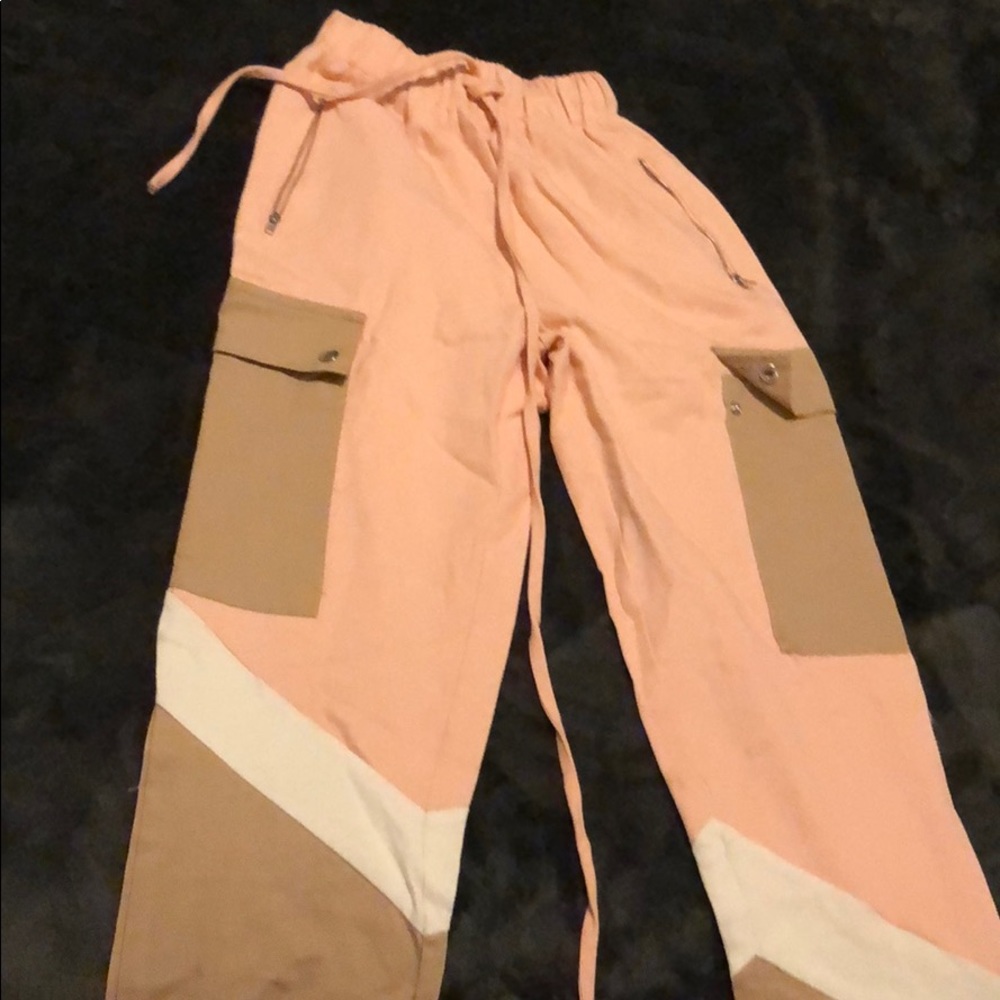Peach white and beige jeans with elastic waist